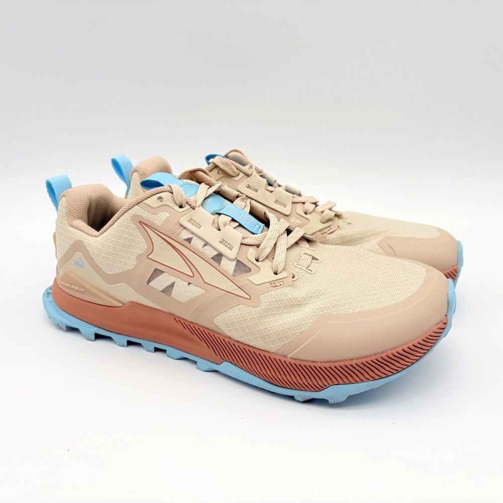 Altra Lone Peak 7 Trail Running Shoes Womens Size 6.5 Tan Blue Lace Up